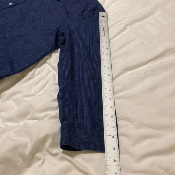 Ralph Lauren Blue Button Down Shirt XL Textured 3/4 Sleeve Classic Lightweight - Picture 8 of 10